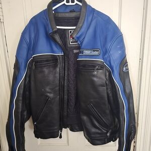 Men's Blue and Black Leather Motorcycle Jacket